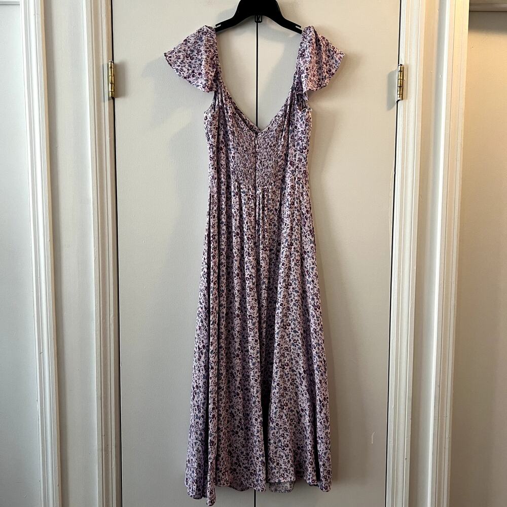 Reformation Baxley Floral Print Lilac Purple Midi Dress Size 8 Viscose New - Picture 7 of 8